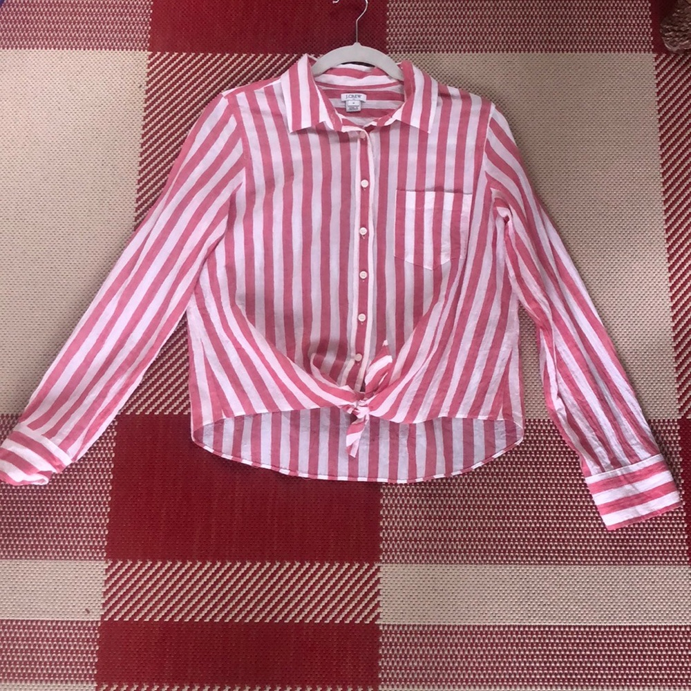 J Crew striped button tie shirt
